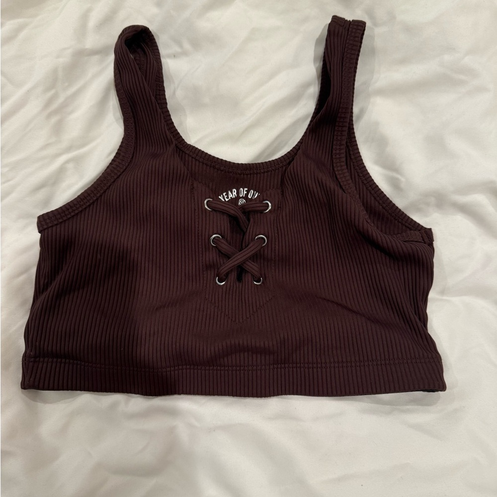 Year of Ours Brown Ribbed Sports Bra